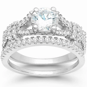 Classic Women's Silver Micro Pave CZ Ring Set - W-9898 suit-set  