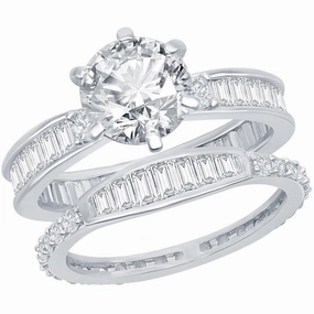 Classic Women's Six-Prong White CZ Ring Set - W-2409 suit-set  