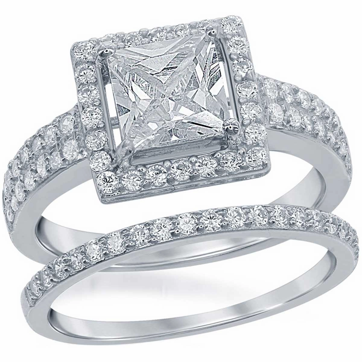 Classic Women's Square CZ Engagement Ring Set - W-1370 suit-set  