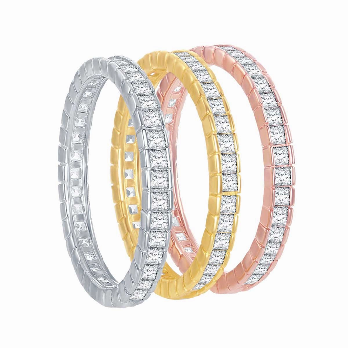 Classic Women's Tri-Color Channel-Set CZ Ring - W-2427