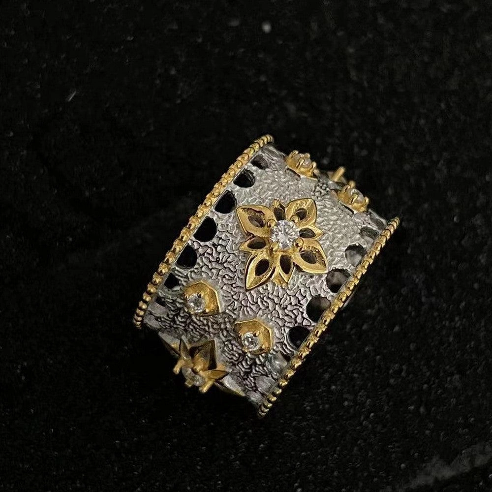 Color-blocking Snowflake Starlight Wide Ring