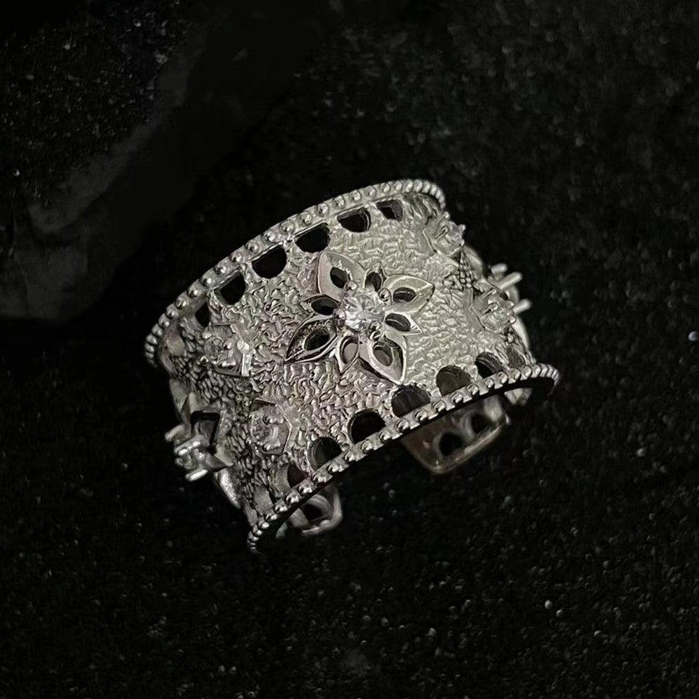 Color-blocking Snowflake Starlight Wide Ring