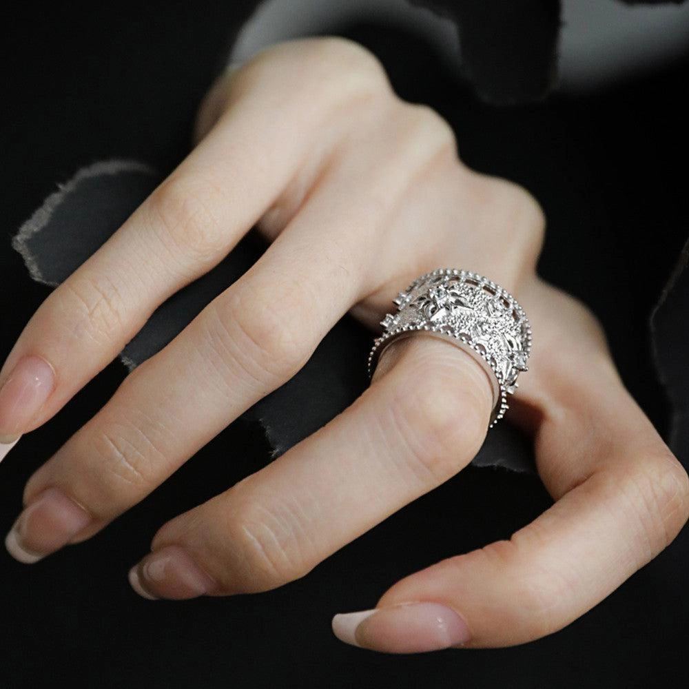 Color-blocking Snowflake Starlight Wide Ring