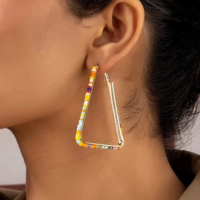 Colorful Beaded Triangle Hoop Earrings 