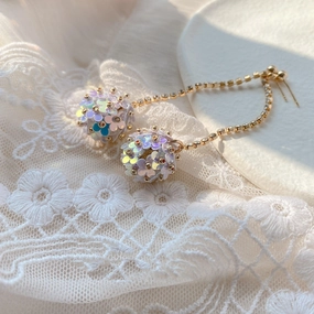 Colorful Blue Flower Ball Earrings 