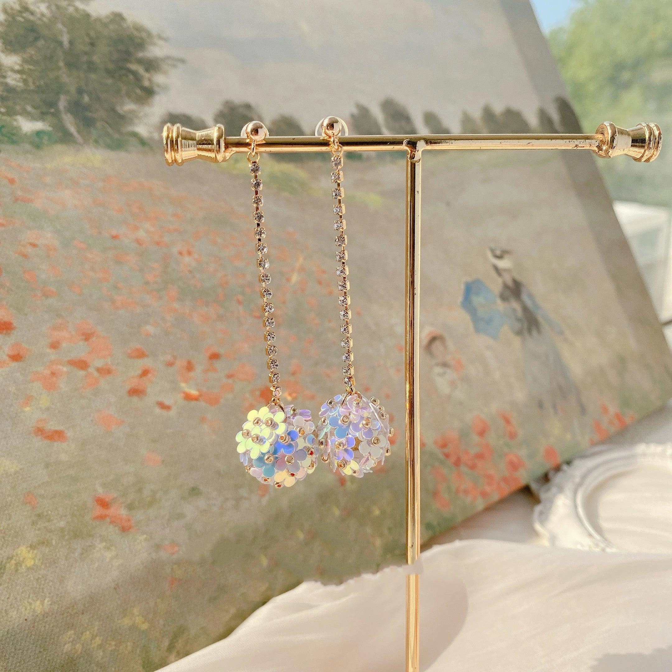 Colorful Blue Flower Ball Earrings