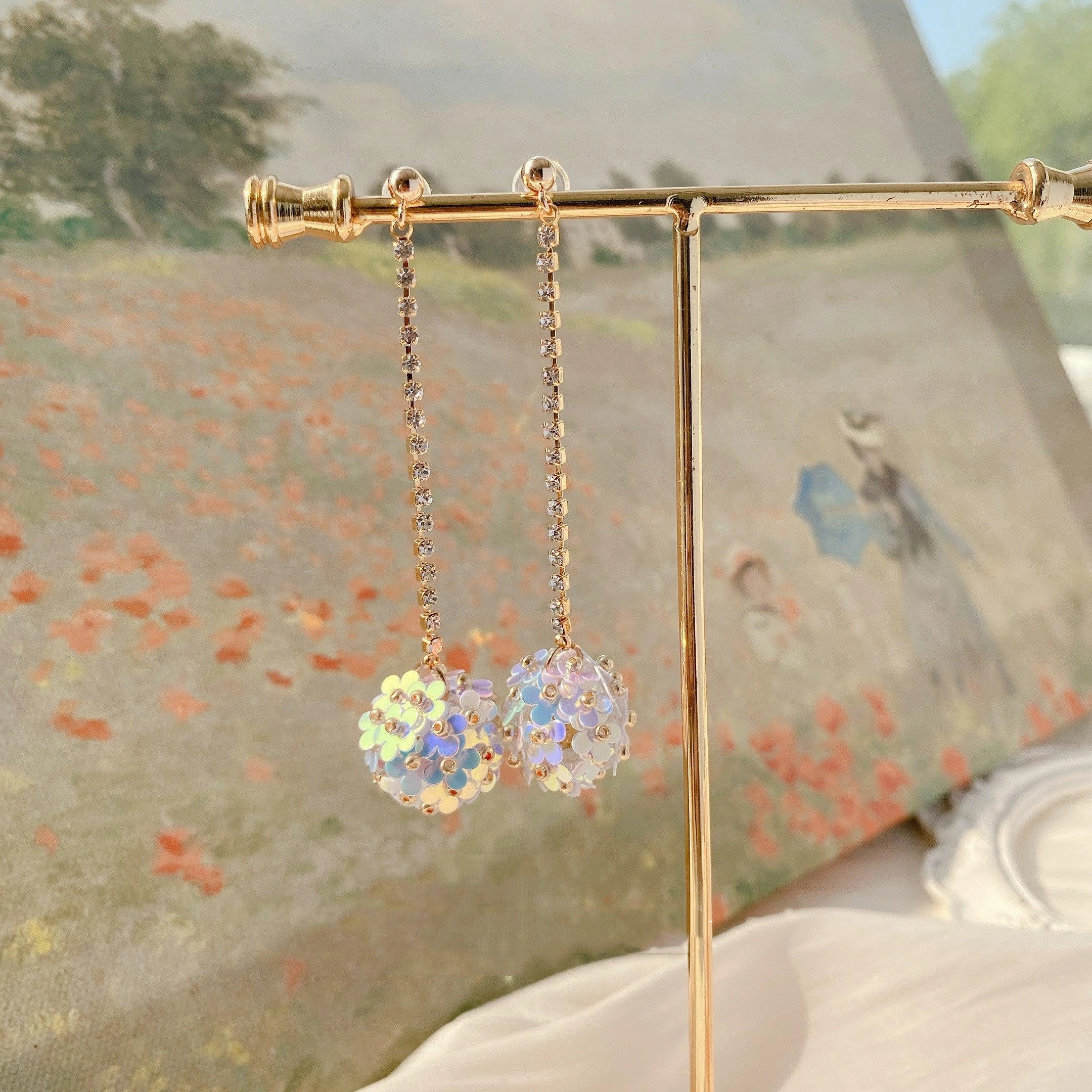 Colorful Blue Flower Ball Earrings