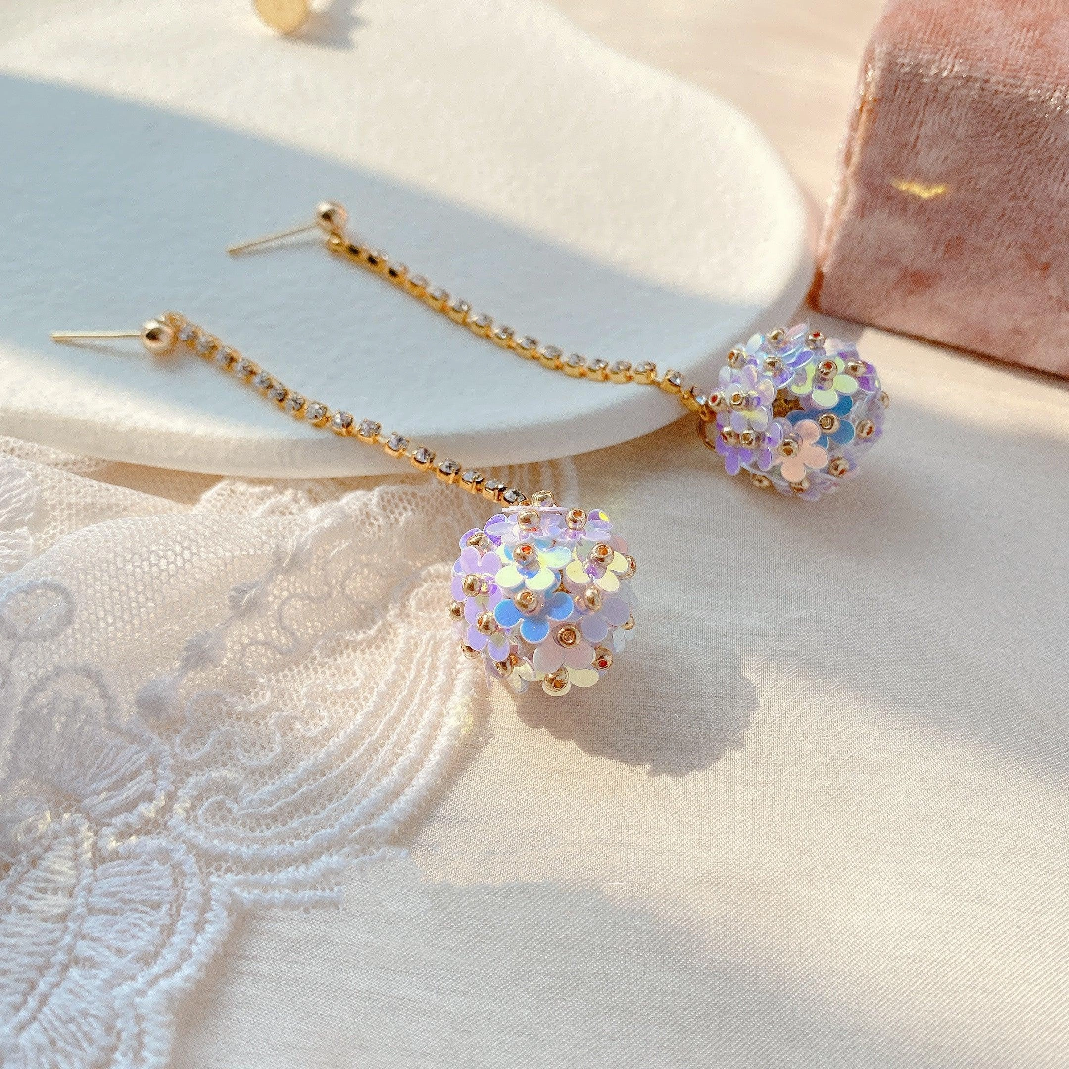 Colorful Blue Flower Ball Earrings