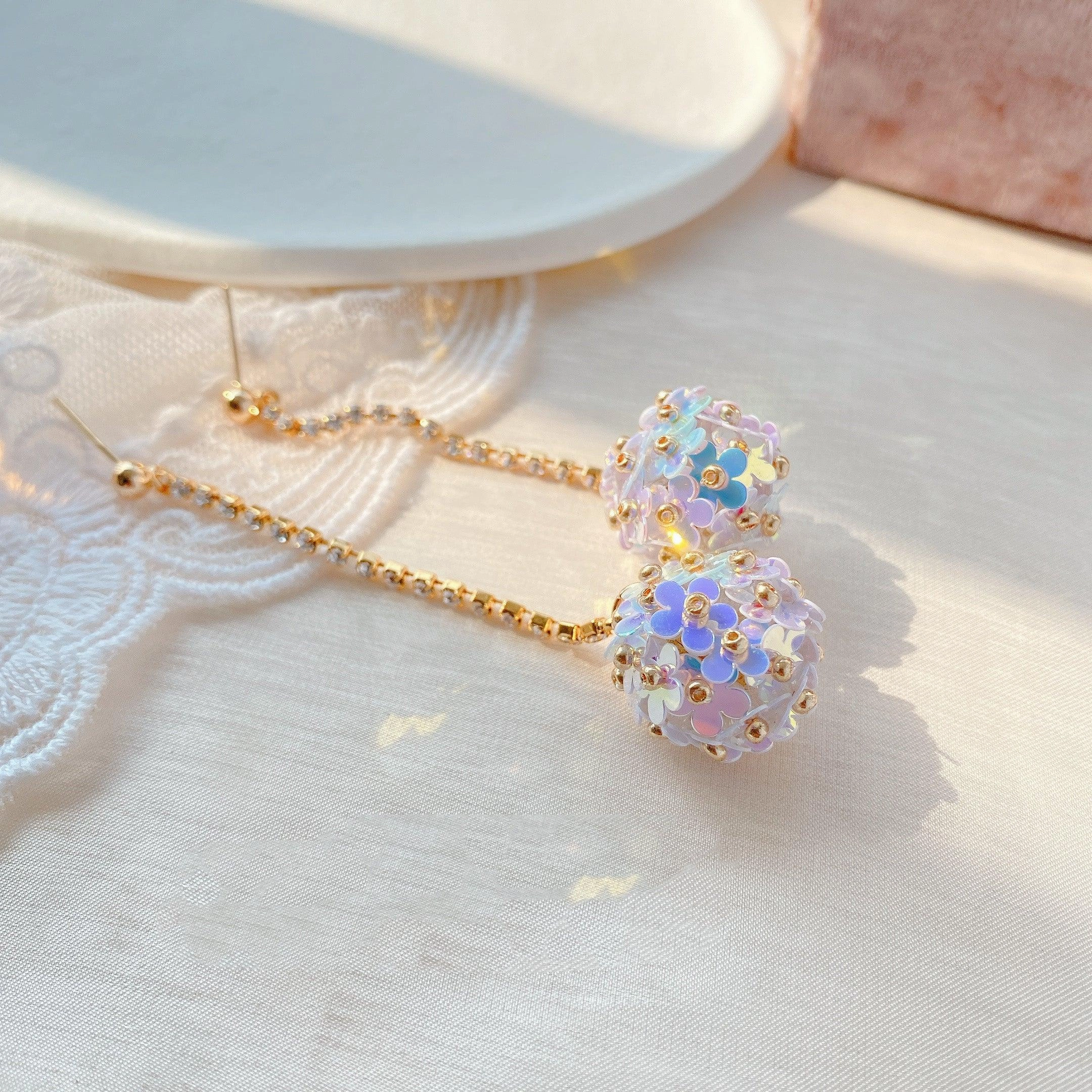 Colorful Blue Flower Ball Earrings
