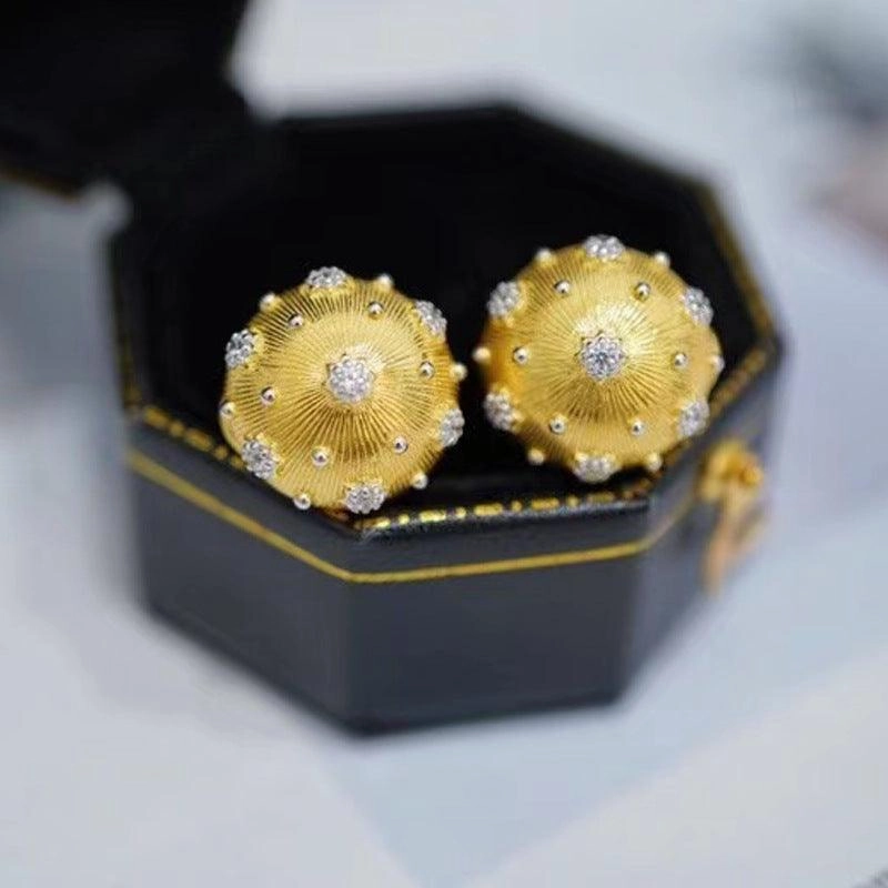 Colorful Electric Gold Textured Carving Gold Temperament Versatile Earrings