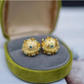 Colorful Electric Gold Textured Carving Gold Temperament Versatile Earrings 