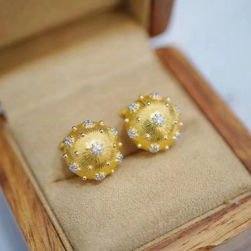 Colorful Electric Gold Textured Carving Gold Temperament Versatile Earrings