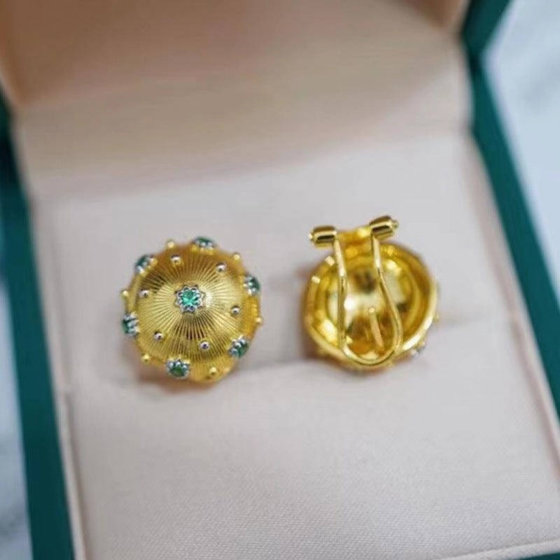Colorful Electric Gold Textured Carving Gold Temperament Versatile Earrings