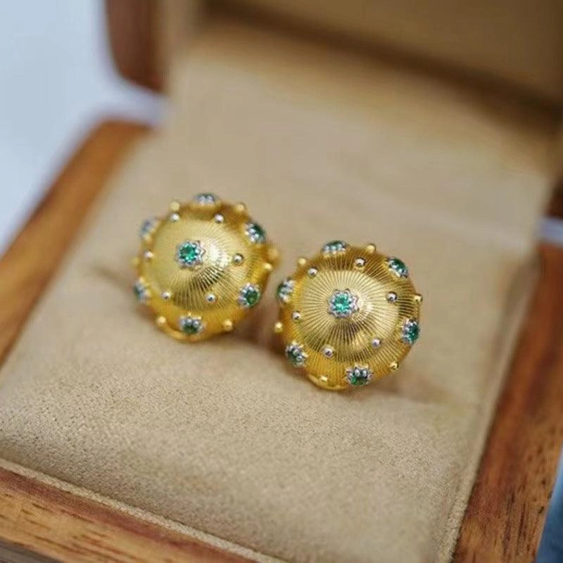 Colorful Electric Gold Textured Carving Gold Temperament Versatile Earrings