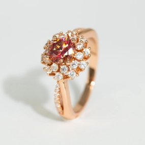 Colorful Red Moissanite Flower Ring For Women 
