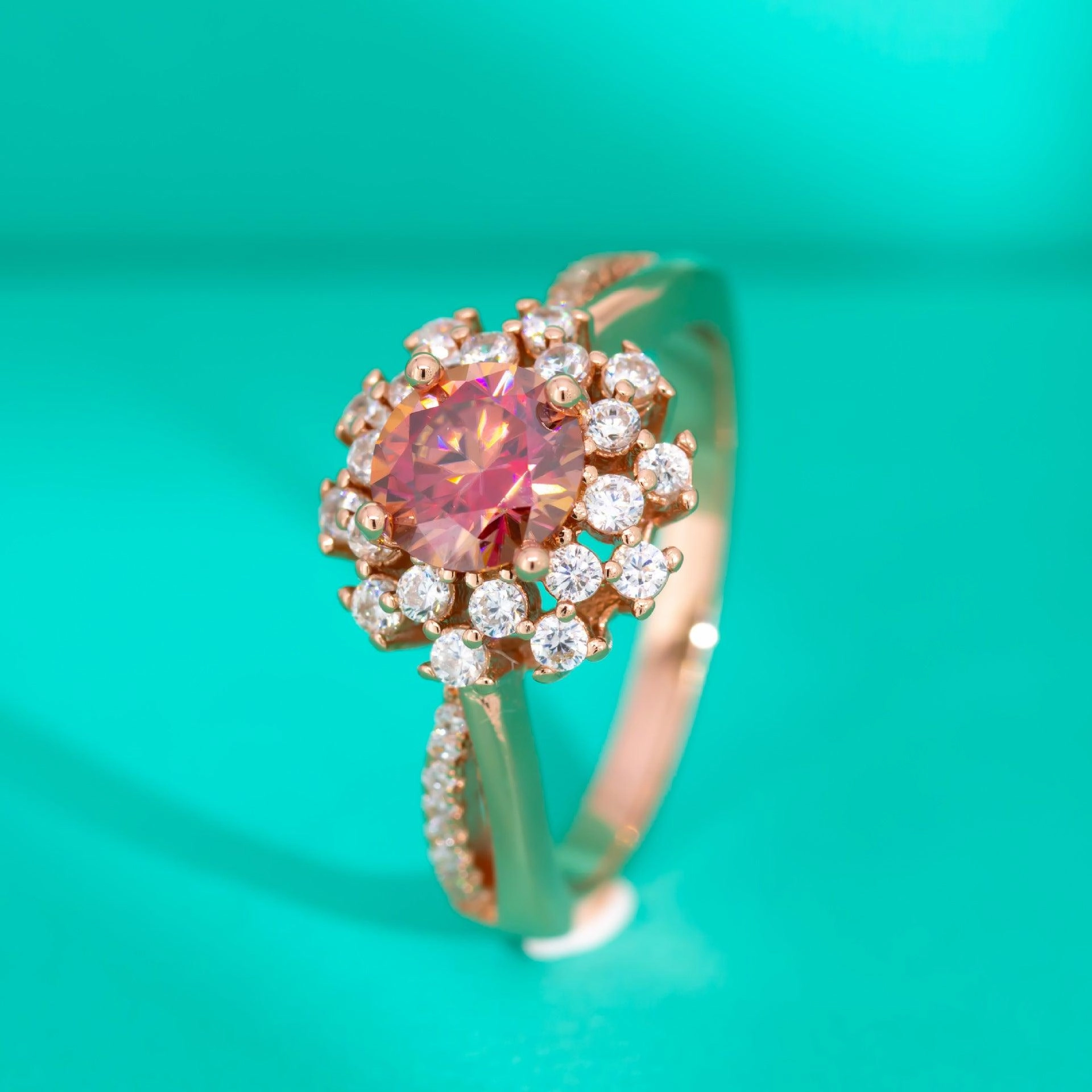 Colorful Red Moissanite Flower Ring For Women