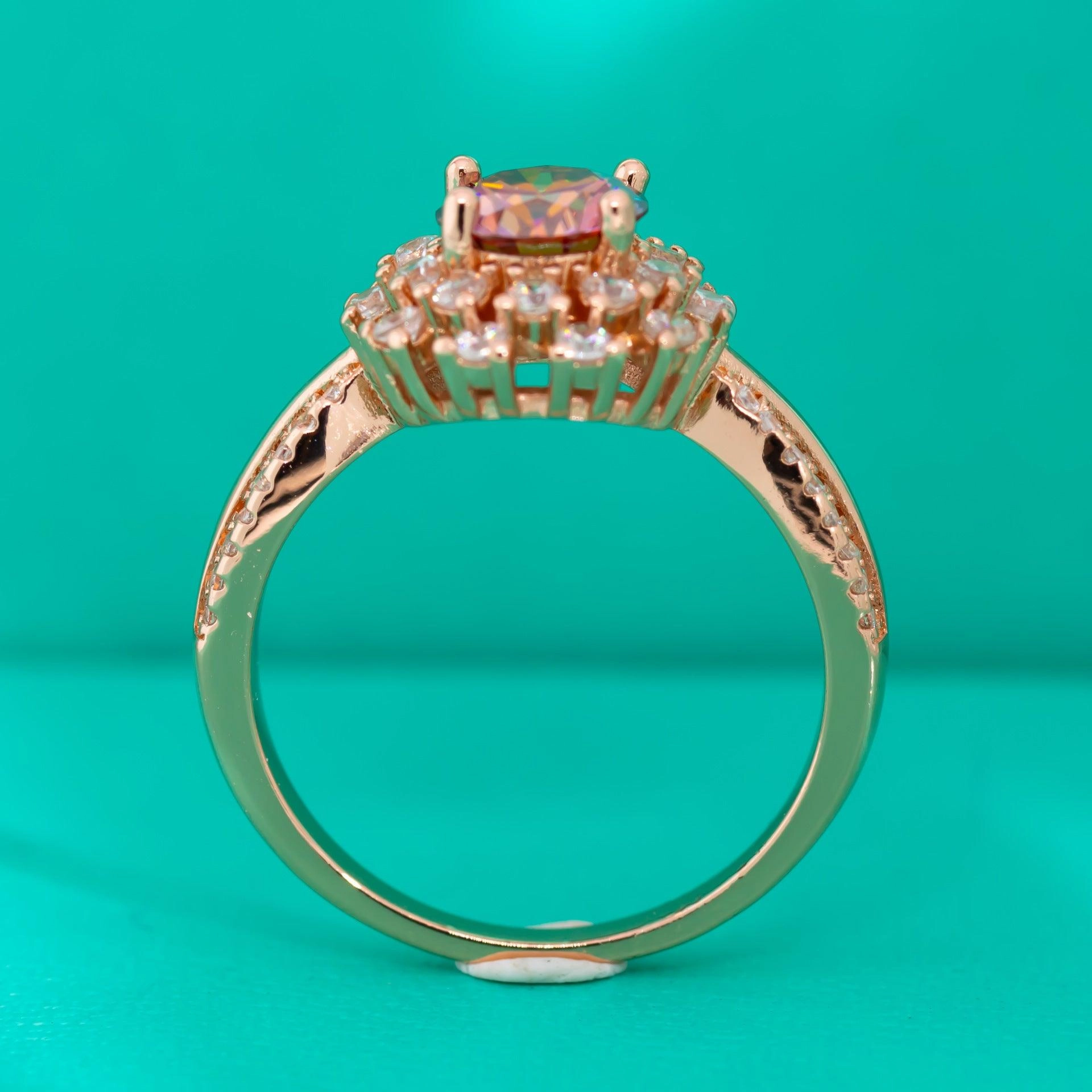 Colorful Red Moissanite Flower Ring For Women