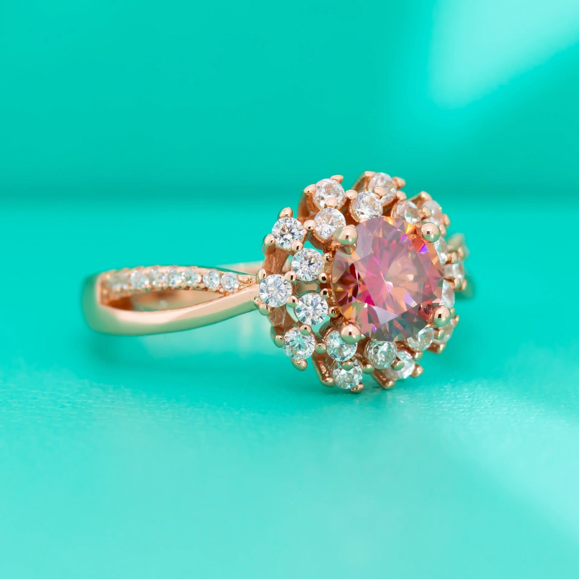 Colorful Red Moissanite Flower Ring For Women