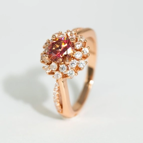 Colorful Red Moissanite Flower Ring For Women 