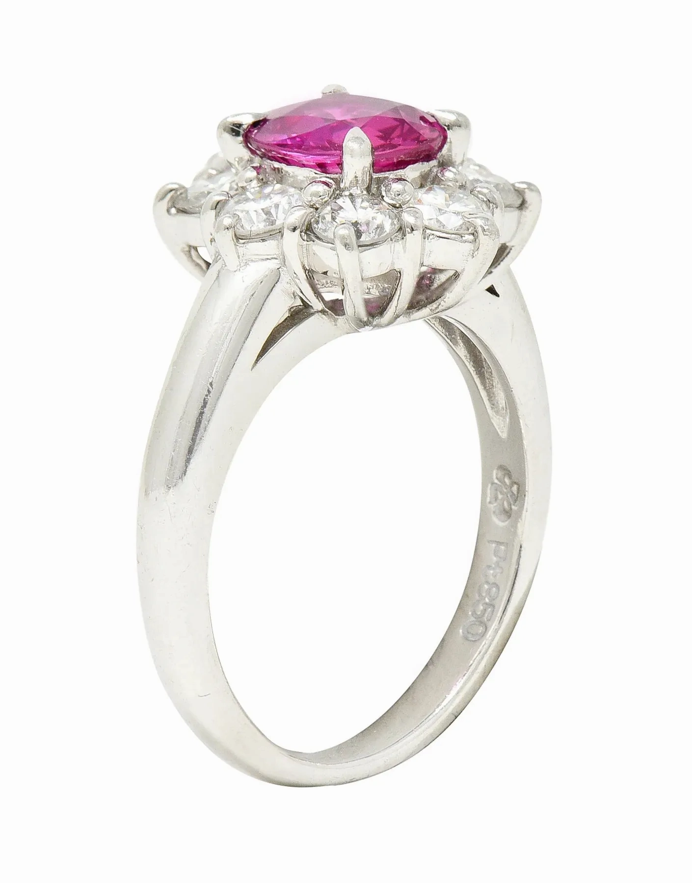 CONTEMPORARY 1.89 CTW OVAL CUT RUBY DIAMOND PLATINUM CLUSTER RING