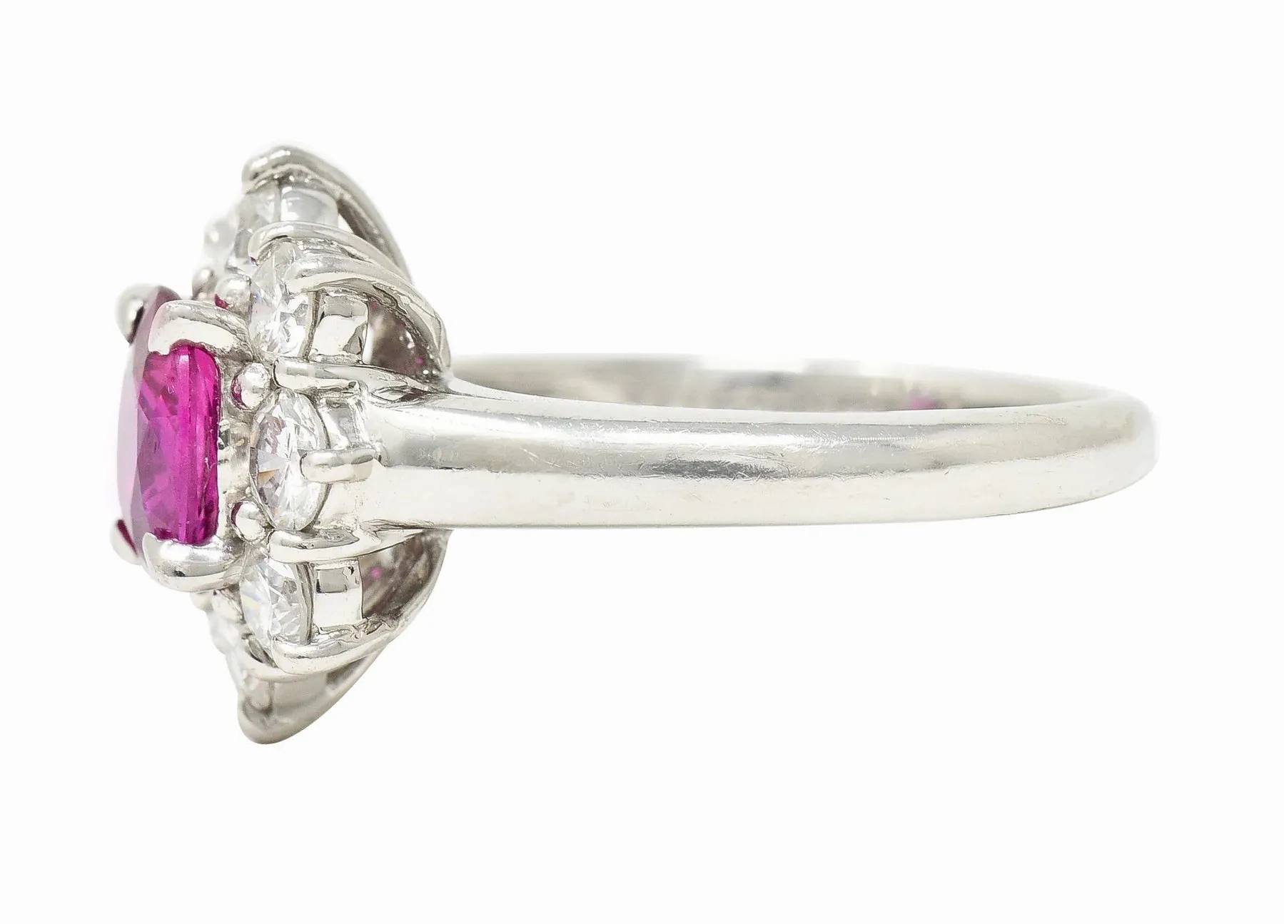 CONTEMPORARY 1.89 CTW OVAL CUT RUBY DIAMOND PLATINUM CLUSTER RING