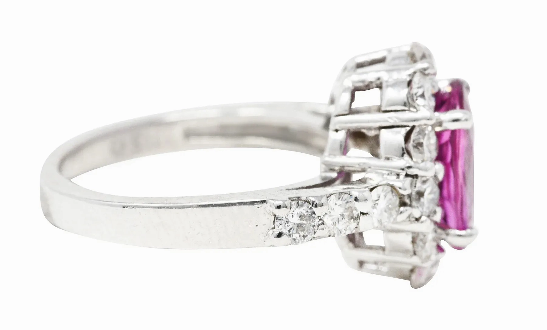 CONTEMPORARY 4.10 CTW PINK SAPPHIRE DIAMOND 18 KARAT WHITE GOLD CLUSTER GEMSTONE RING