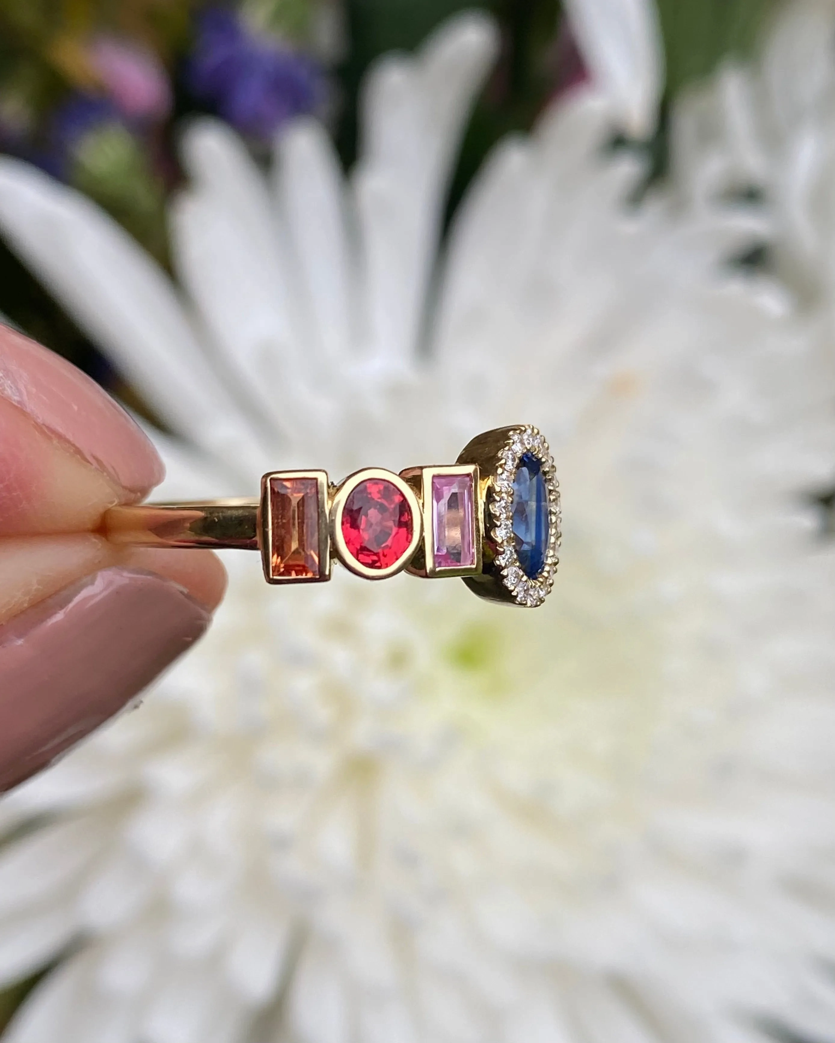 Contemporary Multi-Coloured Sapphire and Diamond Ring 18ct Yellow Gold 0.10ct   1.70ct