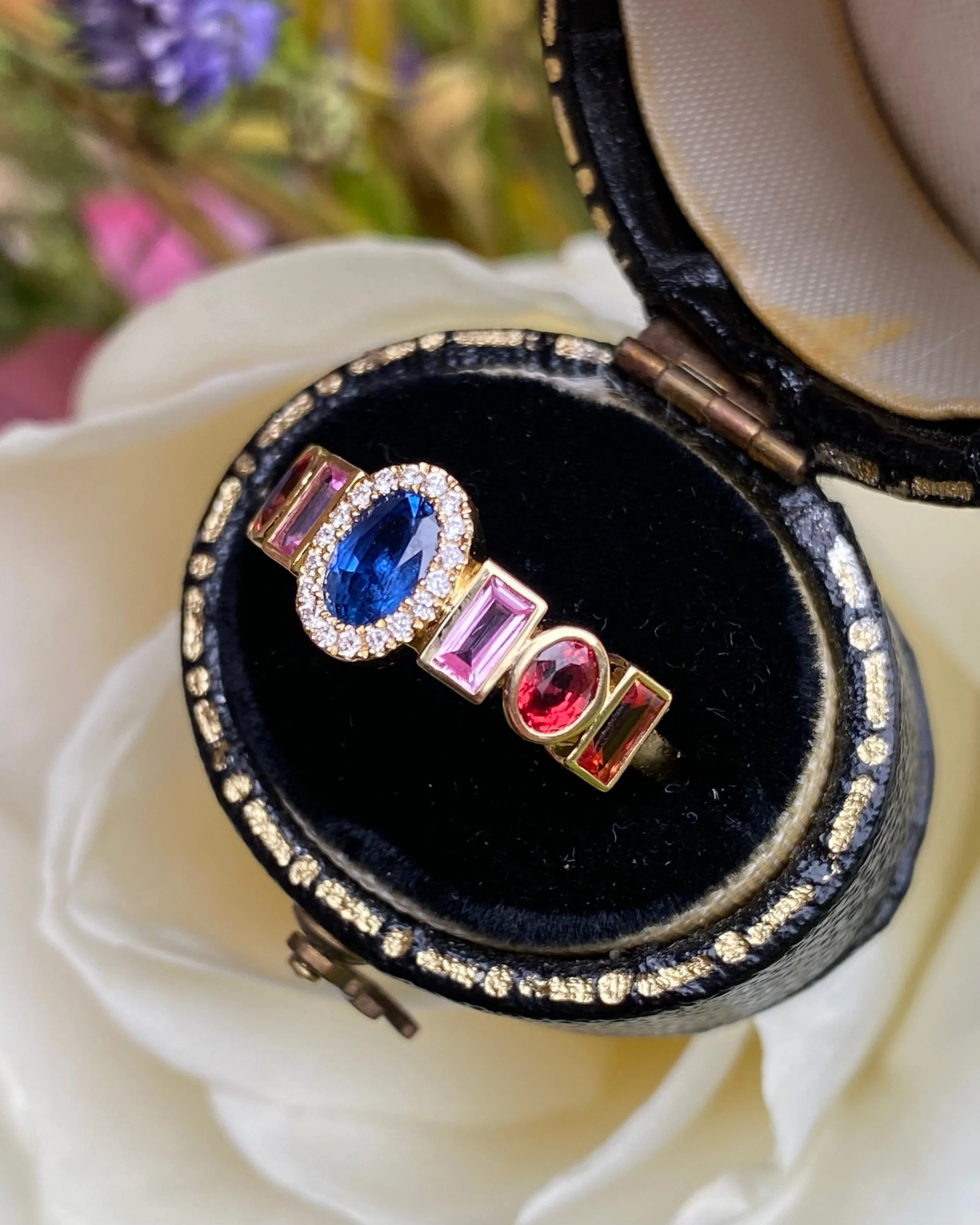 Contemporary Multi-Coloured Sapphire and Diamond Ring 18ct Yellow Gold 0.10ct   1.70ct
