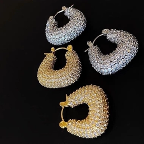 Copper Gilded Micro-set Zircon Light Luxury Retro Full Diamond Earrings 