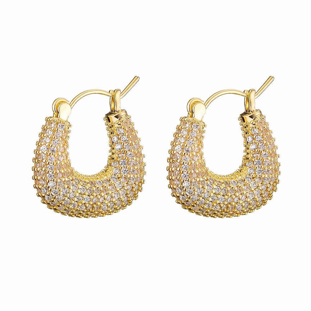 Copper Gilded Micro-set Zircon Light Luxury Retro Full Diamond Earrings