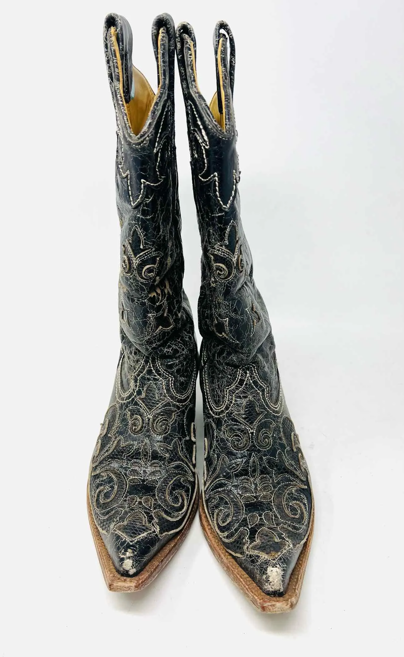 Corral Größe 7,5 Schwarz/Creme Craquelé-Leder MIT SCHUHKARTON!!! Schuhe Stiefel