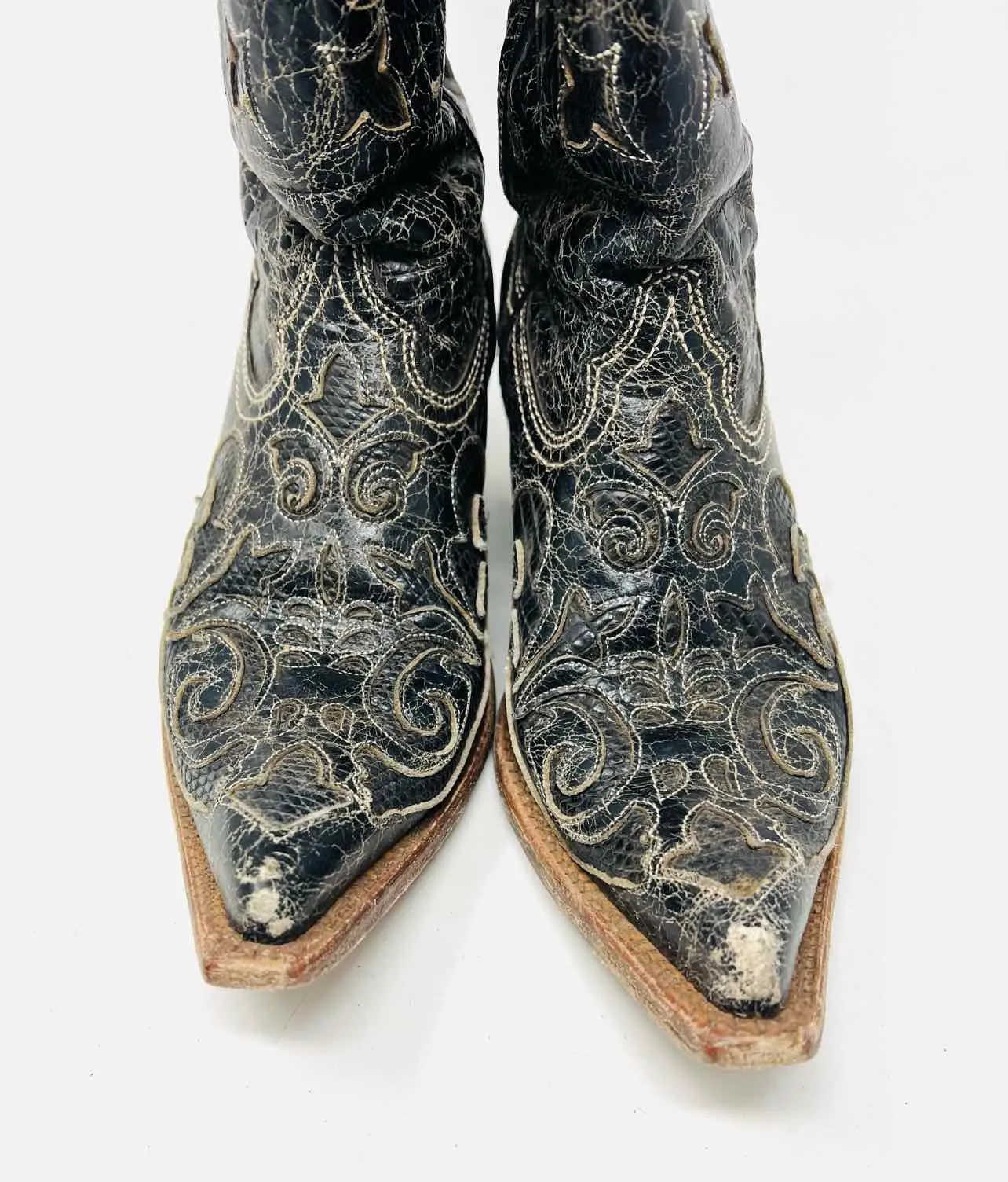 Corral Größe 7,5 Schwarz/Creme Craquelé-Leder MIT SCHUHKARTON!!! Schuhe Stiefel