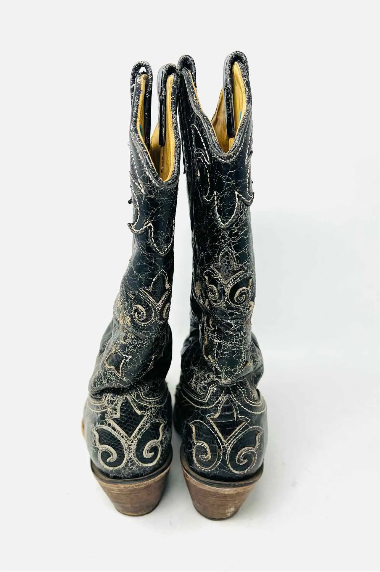 Corral Größe 7,5 Schwarz/Creme Craquelé-Leder MIT SCHUHKARTON!!! Schuhe Stiefel
