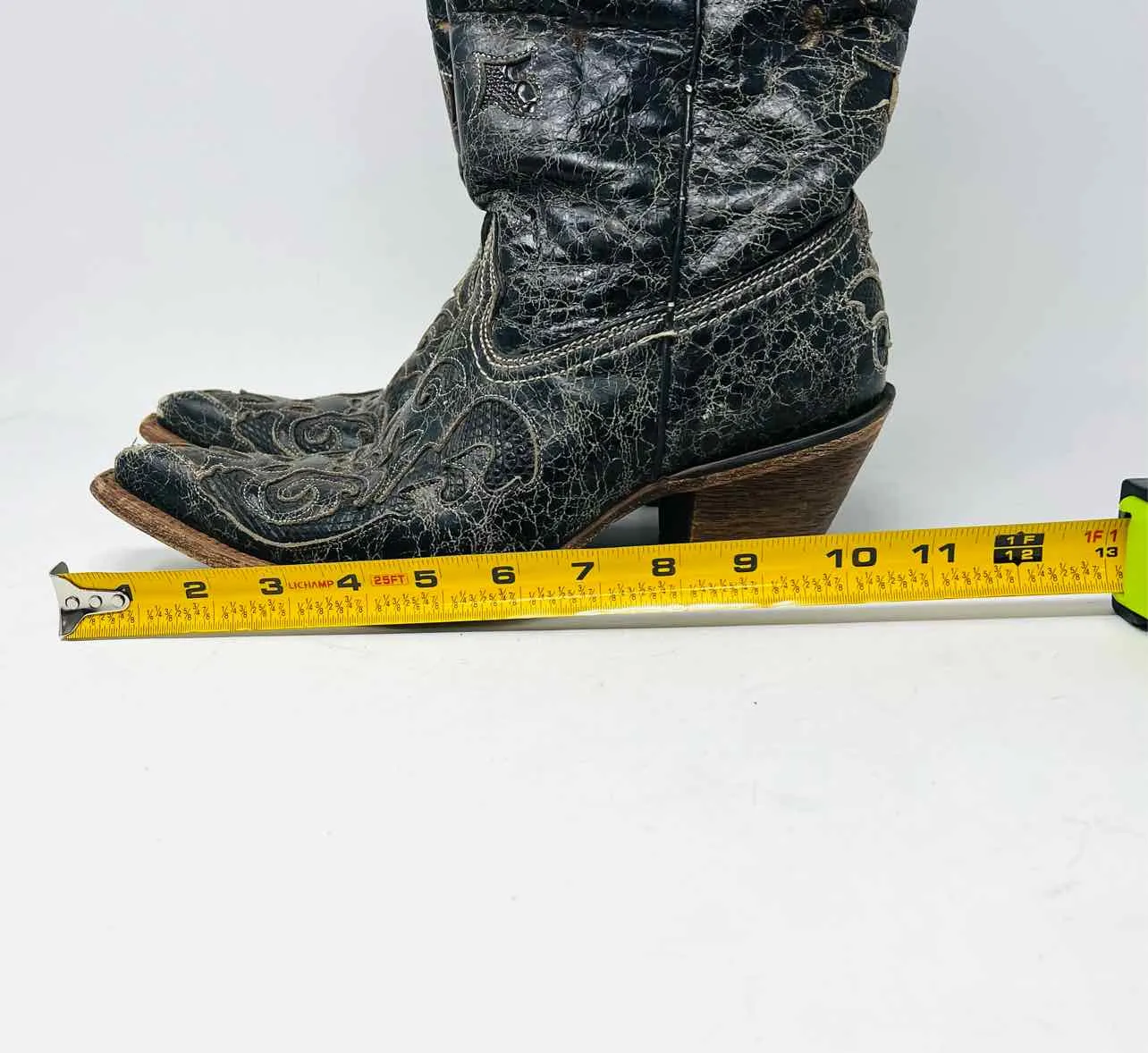 Corral Größe 7,5 Schwarz/Creme Craquelé-Leder MIT SCHUHKARTON!!! Schuhe Stiefel