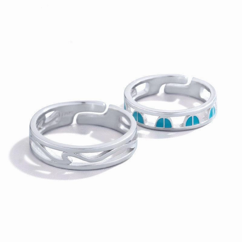 Couple Ring Sterling Silver Adjustable Personality Pair