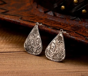 Cowboy Cactus Print Earrings texture-rose-gold  