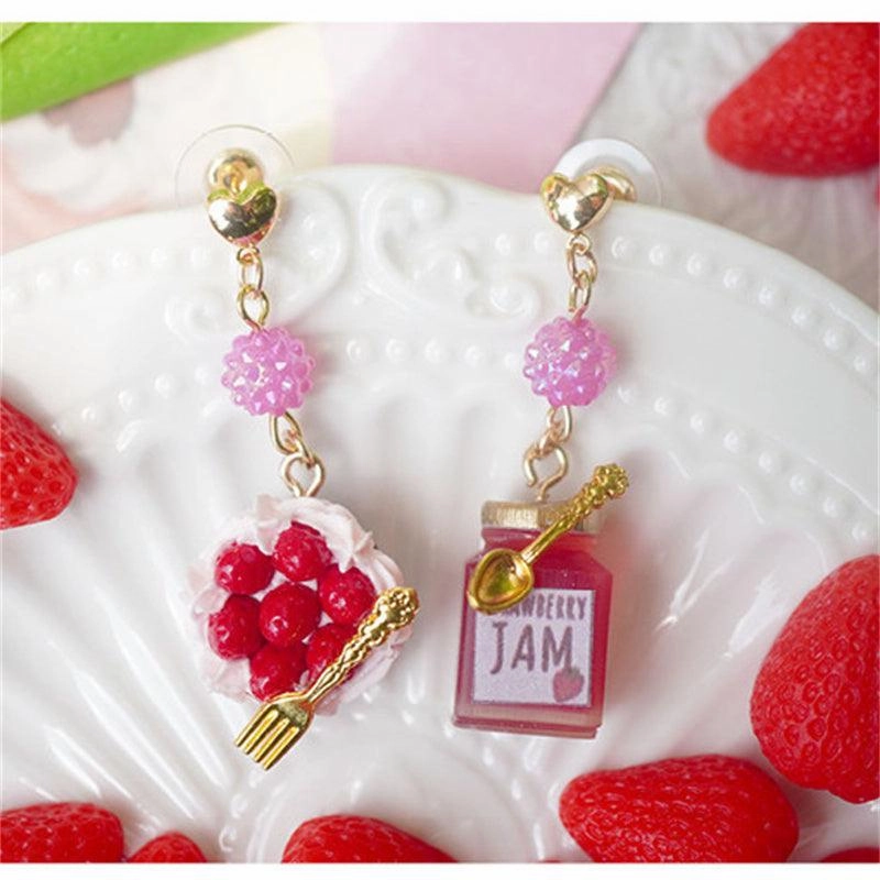 Creative Miniature Food Play Asymmetrical Silver Earrings