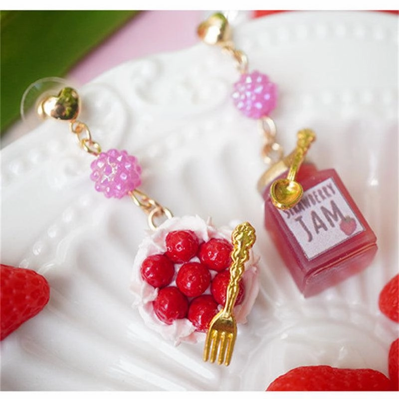 Creative Miniature Food Play Asymmetrical Silver Earrings