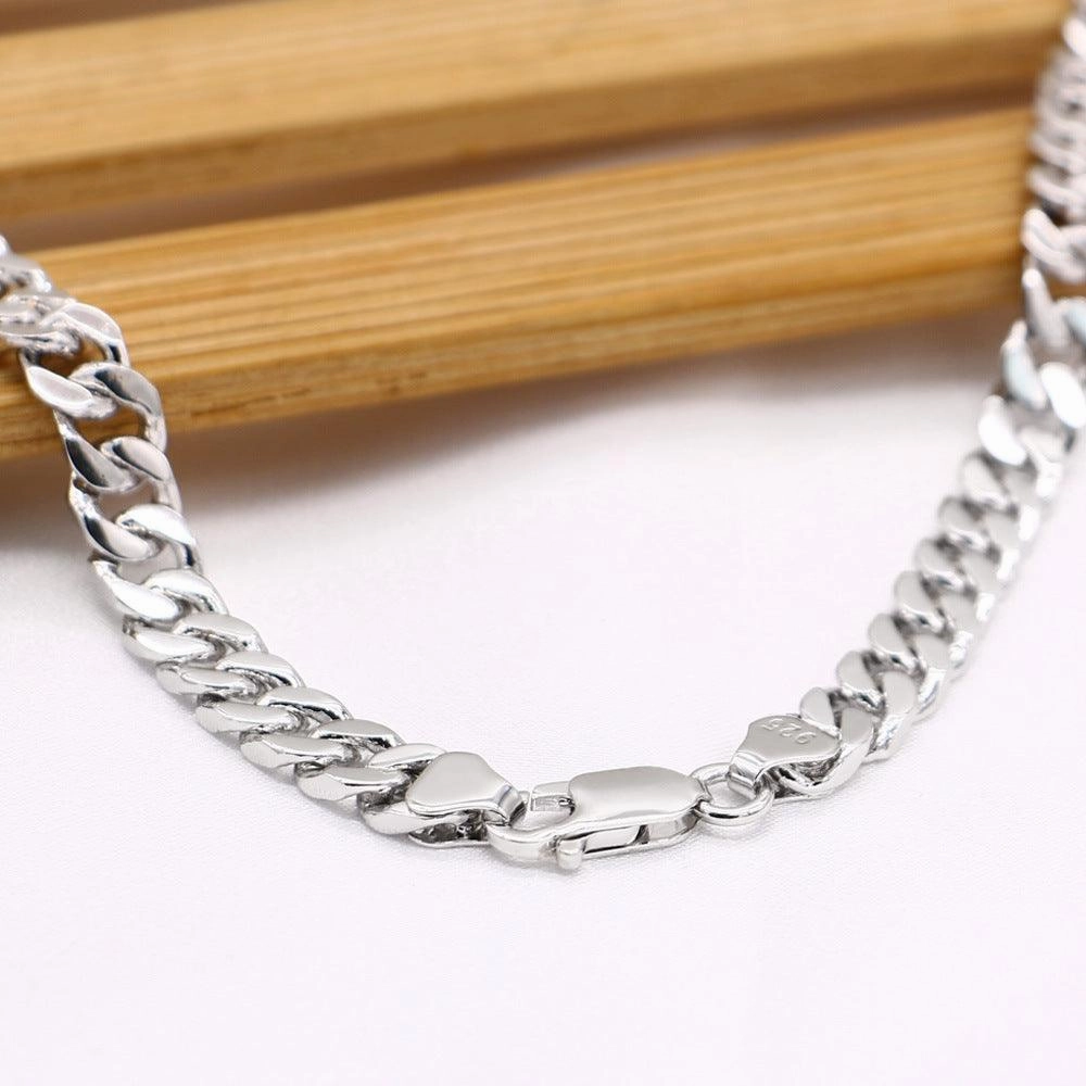 Cuban Riding Crop Necklace 6.5MM White Copper Plated With Thick Silver Buttons For Men