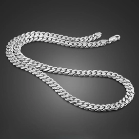Cuban Riding Crop Necklace 6.5MM White Copper Plated With Thick Silver Buttons For Men 