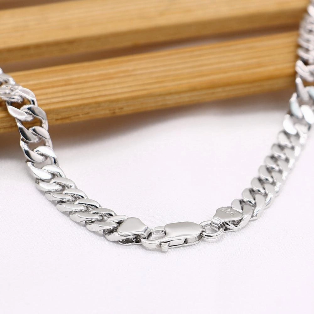 Cuban Riding Crop Necklace 6.5MM White Copper Plated With Thick Silver Buttons For Men