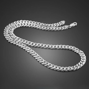 Cuban Riding Crop Necklace 6.5MM White Copper Plated With Thick Silver Buttons For Men 