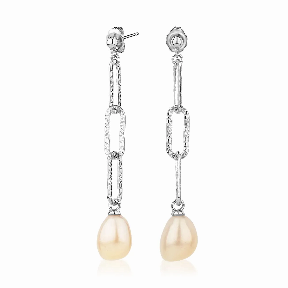 Cultured freshwater pearl drop earrings in sterling silver
