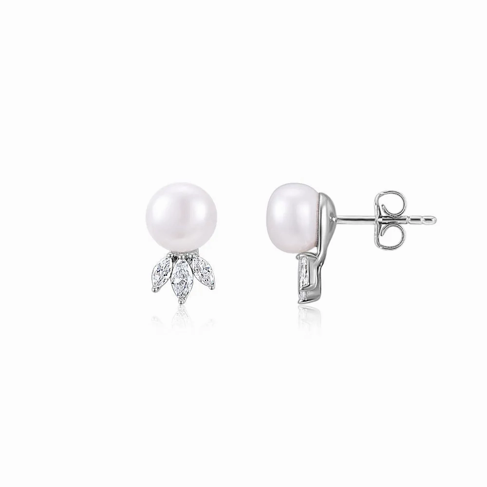 Cultured freshwater pearl stud earrings in sterling silver