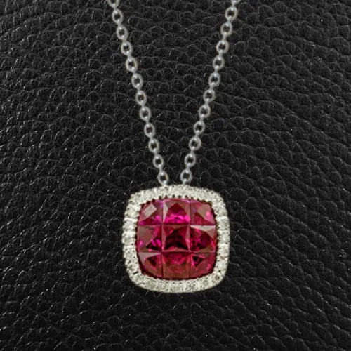 Cushion Shaped Ruby &amp; Diamond Pendant