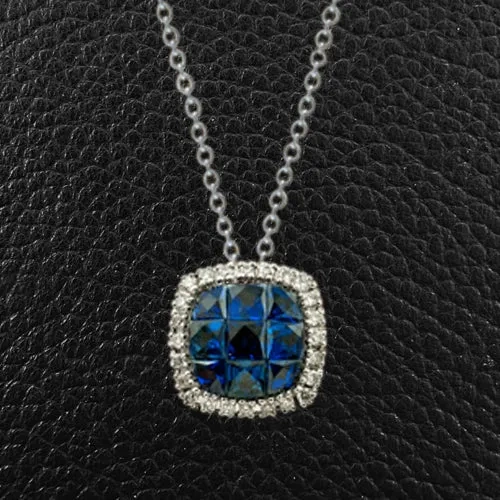 Cushion Shaped Sapphire &amp; Diamond Pendant