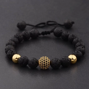 CZ Zircon Pave Lava Weaving Bracelet Men Beads 