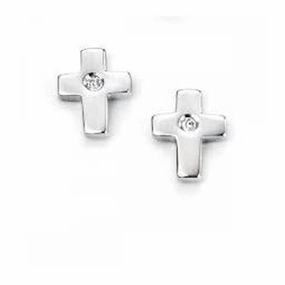 D 4 Diamond Cross Stud Earrings texture-silver-ornament  