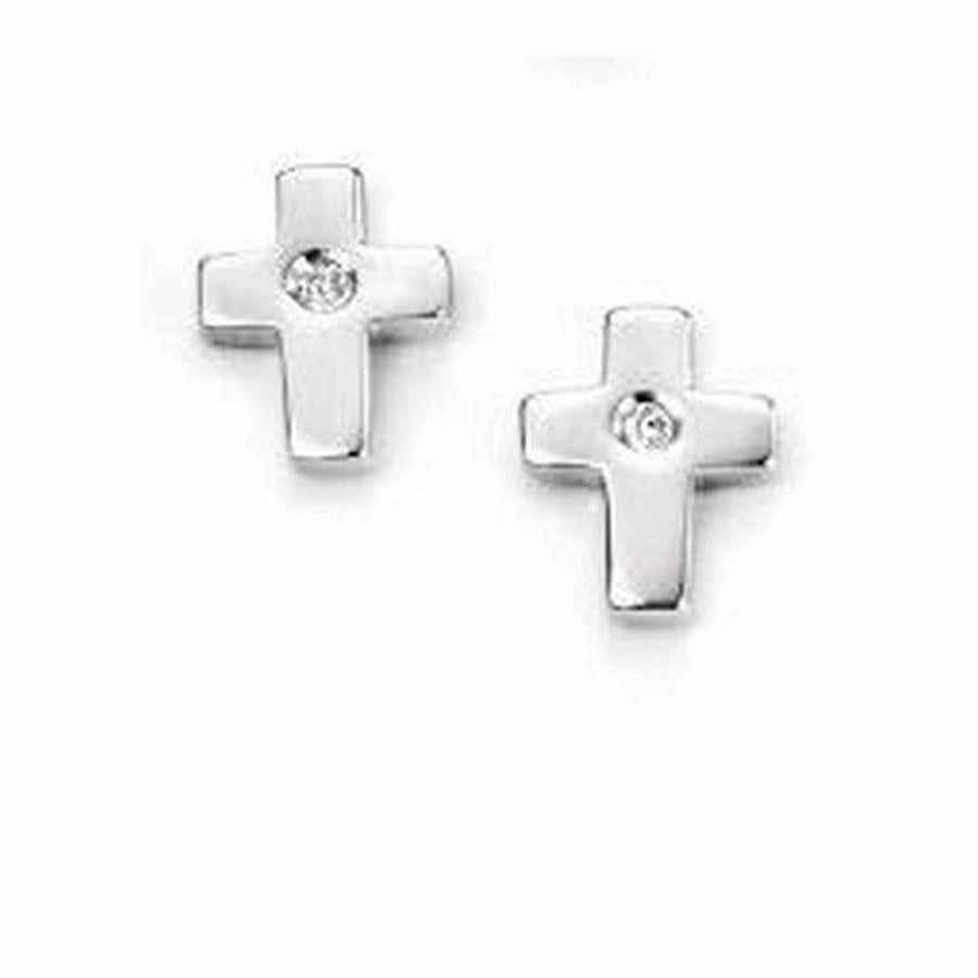 D 4 Diamond Cross Stud Earrings texture-silver-ornament  