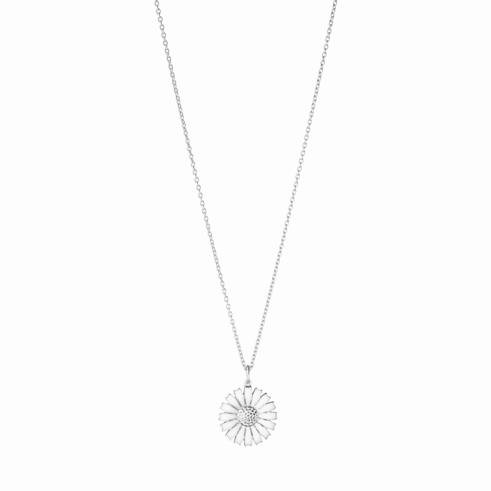 Daisy Silver Necklace w. White Enamel